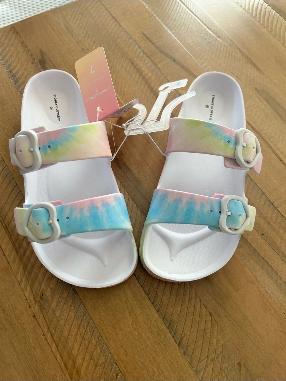 Stoney Clover Lane Pastel Tie-Dye Heart Buckle Sandals